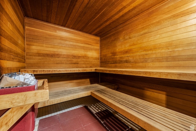 12080 E Big Cottonwood Rd Unit 214, Brighton, UT 84121 - sauna / steam room with wood walls, tile patterned floors, and wooden ceiling