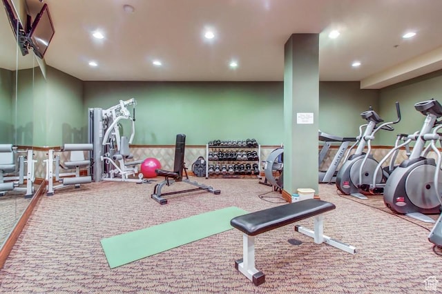 12080 E Big Cottonwood Rd Unit 214, Brighton, UT 84121 - exercise room with recessed lighting and carpet floors