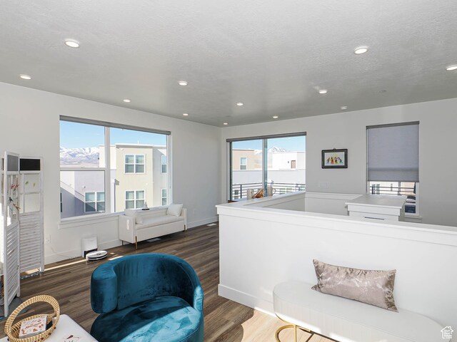 10638 S Pipestone Way W Unit 136, South Jordan, UT 84009 - living area featuring wood finished floors, recessed lighting, baseboards, and a textured ceiling