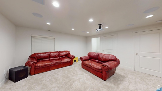 14952 S Messi St, Herriman, UT 84096 - carpeted living room with baseboards, visible vents, and recessed lighting