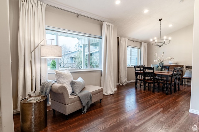 981 Eastridge Dr, Logan, UT 84321 - dining area with recessed lighting, baseboards, dark wood-style flooring, and an inviting chandelier