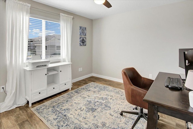 5197 W Copeland Dr S, Herriman, UT 84096 - home office featuring dark wood-style floors, baseboards, and ceiling fan