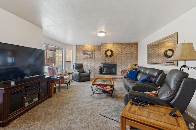 846 E Holroyd S, South Ogden, UT 84403 - living area featuring a textured ceiling, carpet floors, and a fireplace