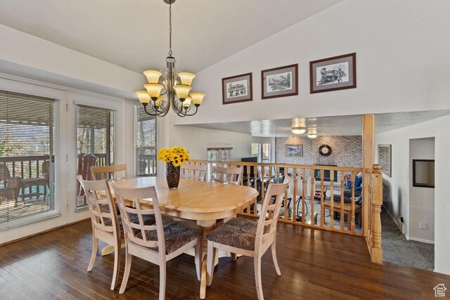 846 E Holroyd S, South Ogden, UT 84403 - dining room featuring a wealth of natural light, wood finished floors, vaulted ceiling, and a notable chandelier