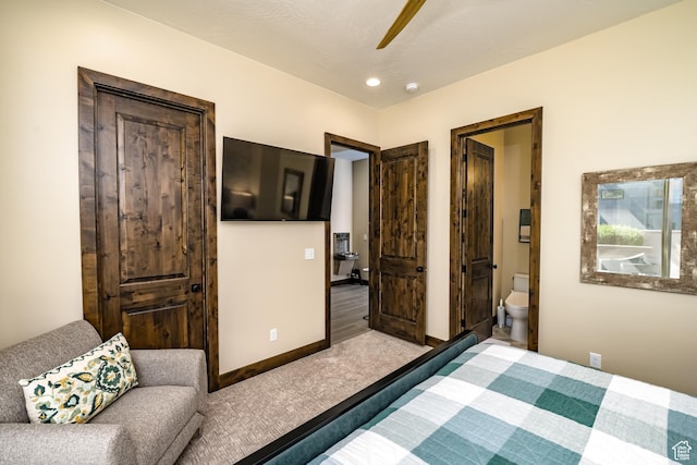 5024 W Nashoba Trl Unit 74, Hurricane, UT 84737 - bedroom with baseboards, ceiling fan, ensuite bathroom, and recessed lighting