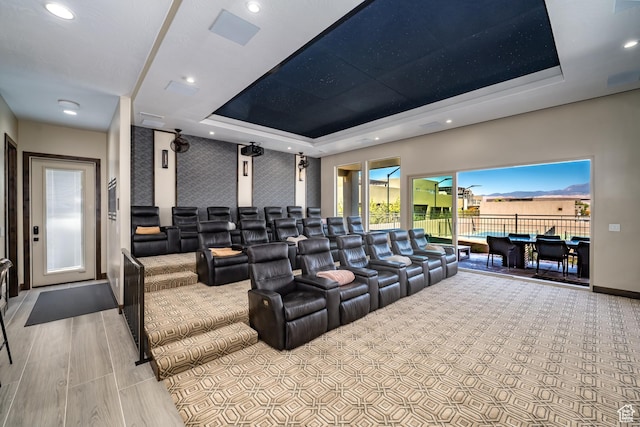 5024 W Nashoba Trl Unit 74, Hurricane, UT 84737 - cinema room featuring a tray ceiling, baseboards, and recessed lighting