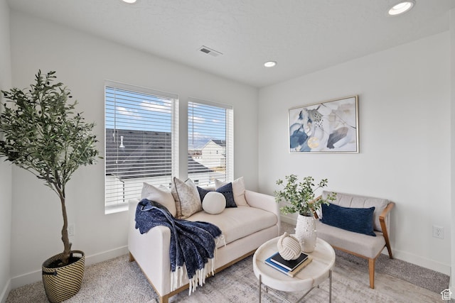 988 E Harrier St N, Eagle Mountain, UT 84005 - living area featuring carpet flooring, baseboards, visible vents, and recessed lighting