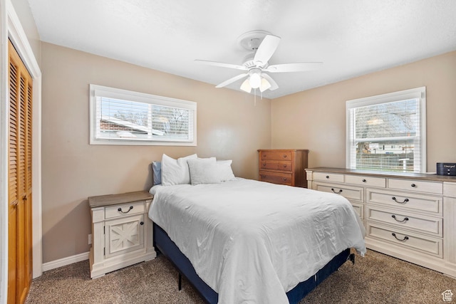 510 S Grant E, Ogden, UT 84404 - bedroom featuring baseboards, a closet, carpet floors, and a ceiling fan