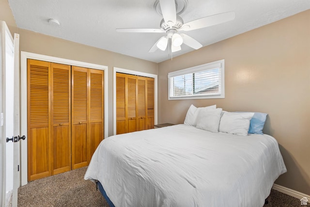 510 S Grant E, Ogden, UT 84404 - bedroom with a ceiling fan, carpet, baseboards, and multiple closets