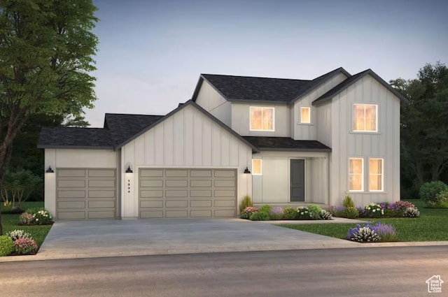 1002 E 250th St S Unit 17, Salem, UT 84653 - modern farmhouse style home with a garage, roof with shingles, driveway, and board and batten siding