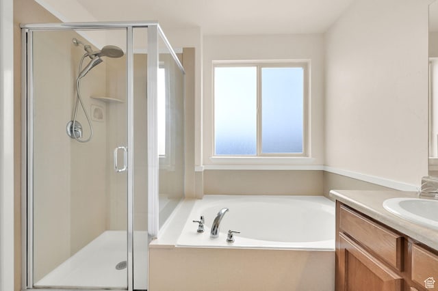 6007 W Jargon Way, Salt Lake City, UT 84118 - bathroom with a bath, a stall shower, and vanity