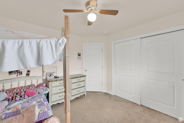 6007 W Jargon Way, Salt Lake City, UT 84118 - bedroom featuring a ceiling fan, a closet, and light colored carpet