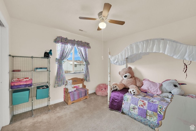 6007 W Jargon Way, Salt Lake City, UT 84118 - bedroom with carpet flooring, a ceiling fan, baseboards, and visible vents