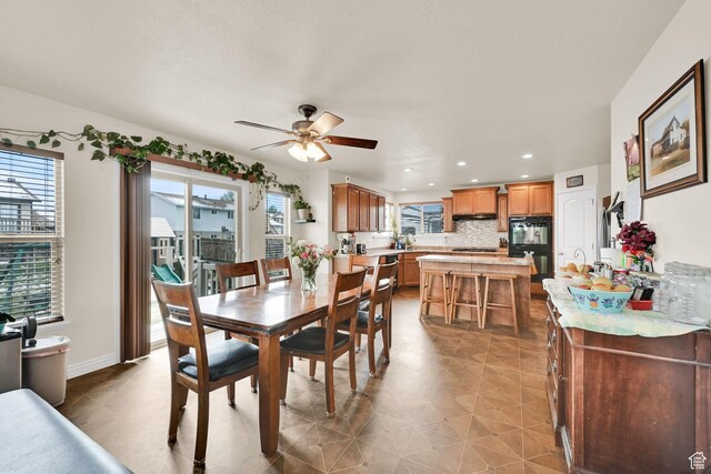 6007 W Jargon Way, Salt Lake City, UT 84118 - dining area featuring a wealth of natural light, recessed lighting, ceiling fan, and baseboards