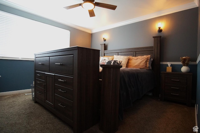 7598 S 2290 W, West Jordan, UT 84084 - bedroom featuring dark carpet, crown molding, and a ceiling fan