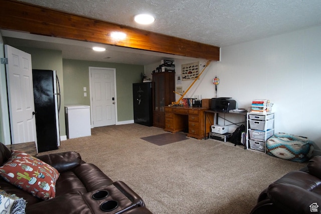 7598 S 2290 W, West Jordan, UT 84084 - living room featuring carpet flooring, a textured ceiling, recessed lighting, and baseboards