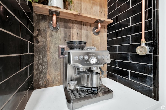 details with wood walls and open shelves