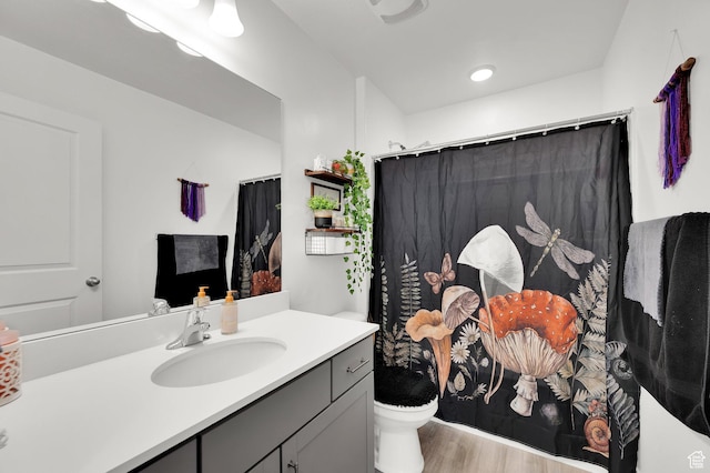 2080 E Colette St, Lake Point, UT 84074 - bathroom with vanity, wood finished floors, and a shower with curtain