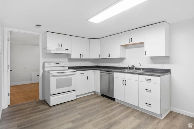 2928 S 575 W, Bountiful, UT 84010 - kitchen featuring dark countertops, visible vents, dishwasher, under cabinet range hood, and electric stove