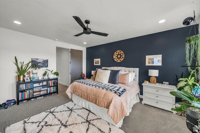 687 S Guy Ln Unit 1, Ivins, UT 84738 - carpeted bedroom featuring baseboards, a textured ceiling, recessed lighting, and a ceiling fan
