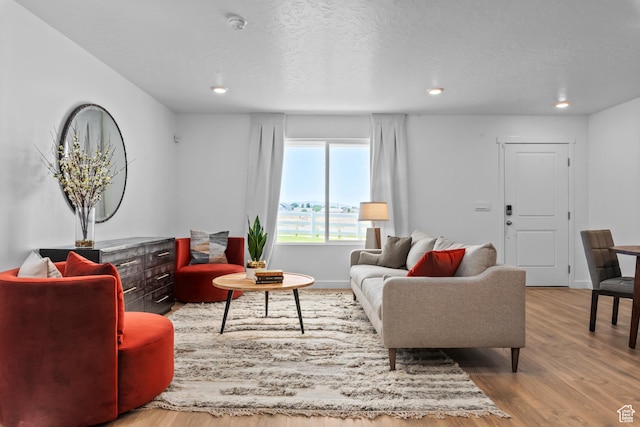 1596 S 3740 E Unit 1358, Spanish Fork, UT 84660 - living area featuring wood finished floors, baseboards, recessed lighting, and a textured ceiling