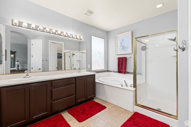 3352 E Sweetwater Springs Dr, Washington, UT 84780 - full bathroom featuring a stall shower, visible vents, a sink, and a garden tub