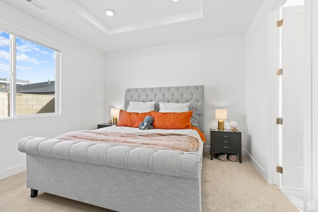 698 W Cypress Umber Dr, St George, UT 84790 - bedroom featuring a tray ceiling, baseboards, visible vents, and carpet floors