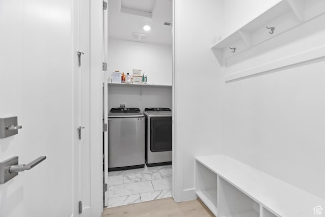 698 W Cypress Umber Dr, St George, UT 84790 - clothes washing area featuring marble finish floor, washing machine and dryer, and laundry area