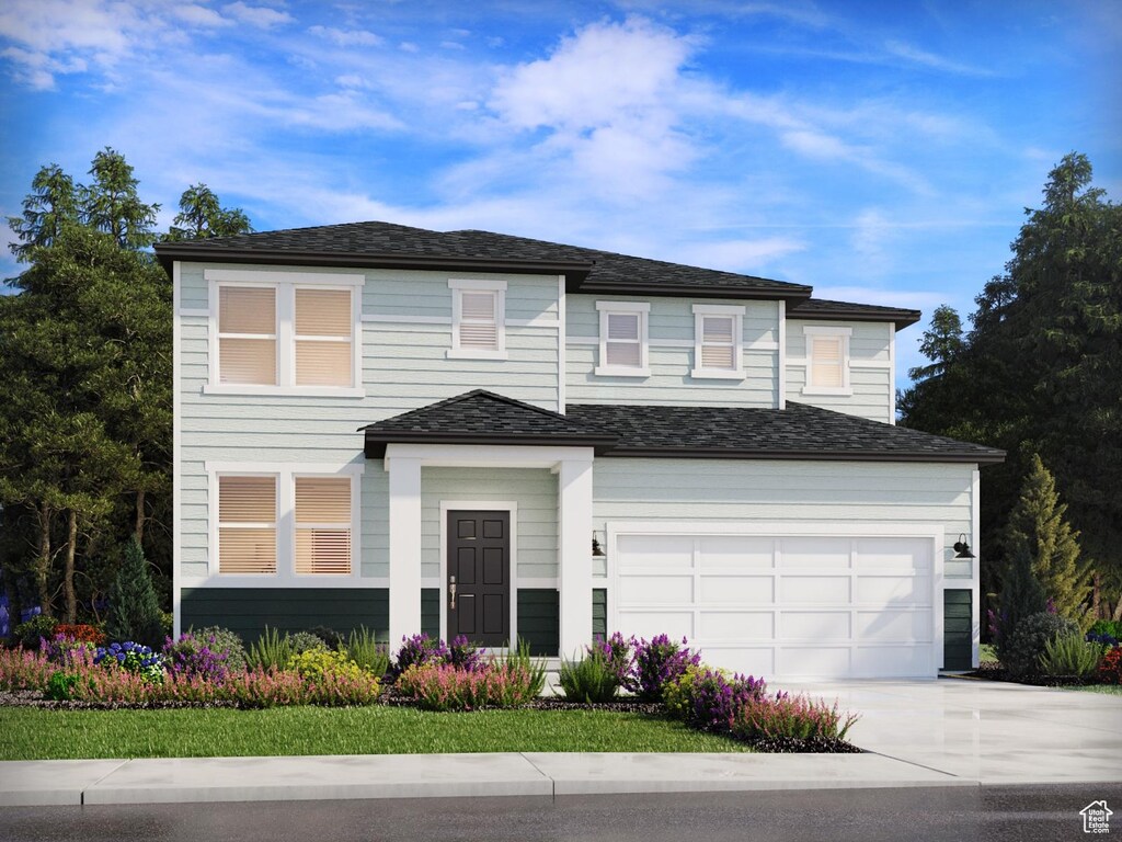 1355 N Harper Way Unit 249, Tooele, UT 84074 - view of front facade featuring driveway, a shingled roof, and a garage