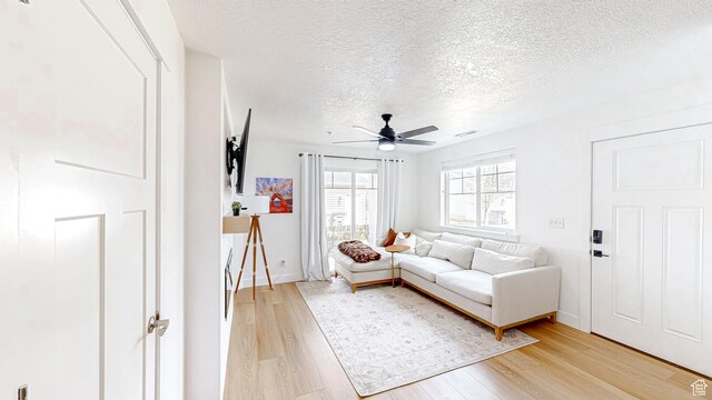 2527 W 500 S Unit 1, Springville, UT 84663 - living area with baseboards, light wood-style floors, ceiling fan, and a textured ceiling