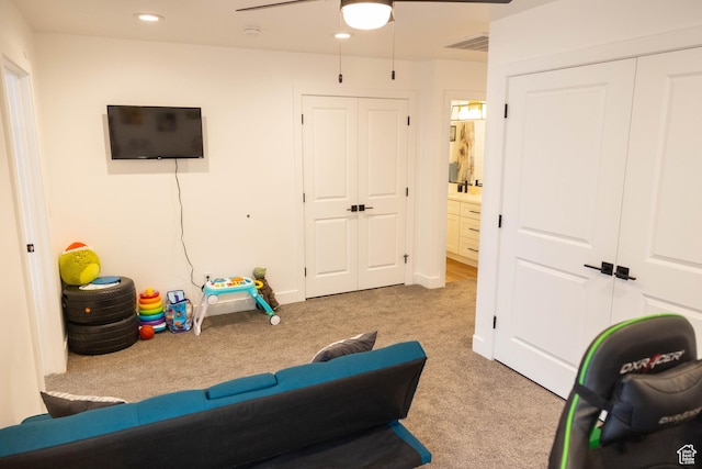 686 N 275 W Unit 1, La Verkin, UT 84745 - recreation room featuring carpet floors, visible vents, recessed lighting, and a ceiling fan