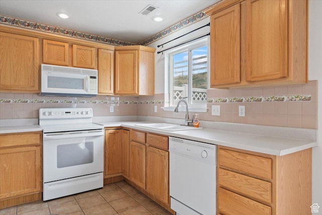 1192 E 440 N, Spanish Fork, UT 84660 - kitchen featuring white appliances, light tile patterned flooring, tasteful backsplash, and light countertops