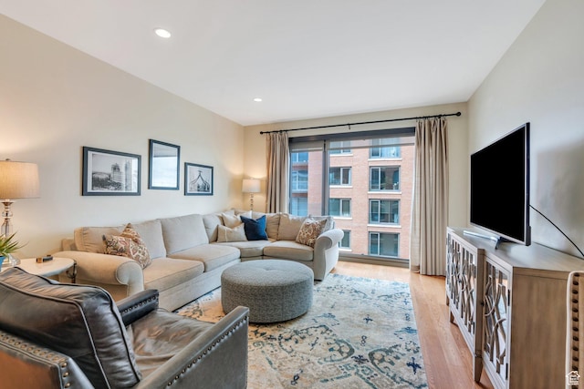 45 W S Temple Unit 603, Salt Lake City, UT 84101 - living room featuring light wood-style flooring and recessed lighting
