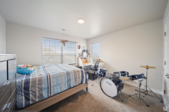 3724 E Long Ridge Dr, Eagle Mountain, UT 84005 - bedroom with baseboards, carpet floors, a textured ceiling, and visible vents