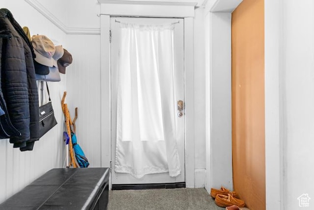 mudroom with carpet