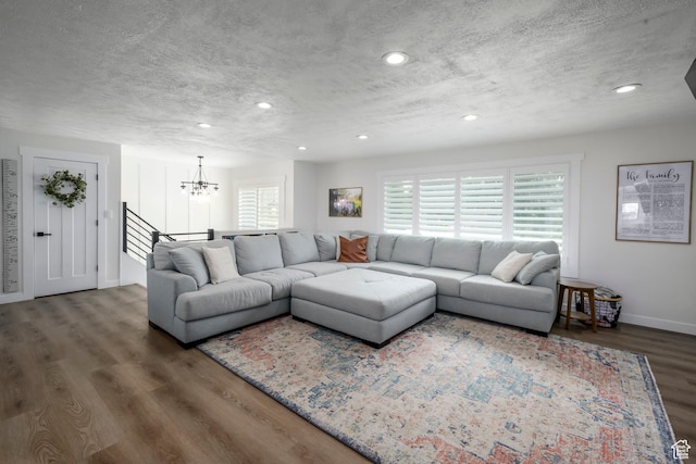 1155 E 300 N, American Fork, UT 84003 - living area with recessed lighting, a notable chandelier, wood finished floors, and a textured ceiling