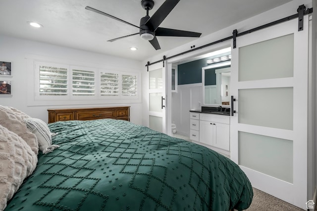 1155 E 300 N, American Fork, UT 84003 - bedroom featuring recessed lighting, a sink, carpet, and a barn door