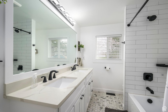 1155 E 300 N, American Fork, UT 84003 - full bathroom featuring baseboards, double vanity, a sink, and shower / washtub combination