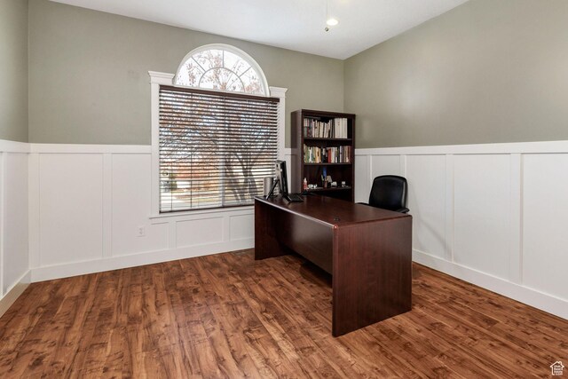 240 Bugle Way, Providence, UT 84332 - office space with a wainscoted wall, a decorative wall, and wood finished floors
