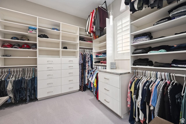 spacious closet with light colored carpet