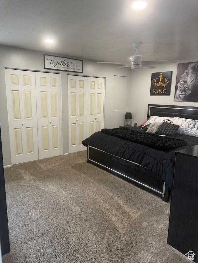 120 E Deseret Cir, Grantsville, UT 84029 - carpeted bedroom featuring two closets, recessed lighting, and a ceiling fan