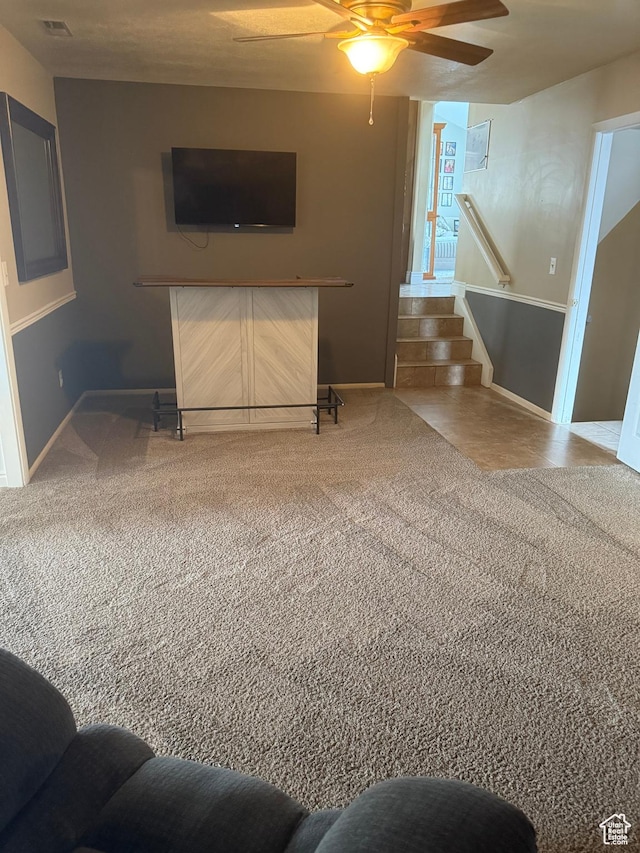 120 E Deseret Cir, Grantsville, UT 84029 - living area with a ceiling fan, baseboards, stairway, and carpet floors