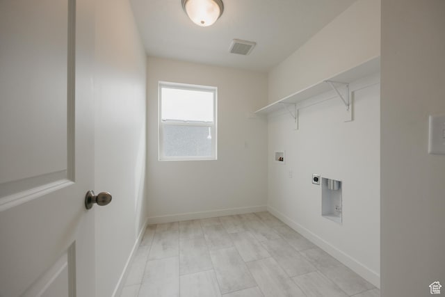 laundry area featuring hookup for an electric dryer, baseboards, visible vents, laundry area, and washer hookup