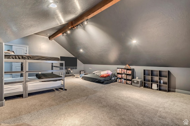692 N Harrison Blvd, Ogden, UT 84404 - bedroom with a textured ceiling, carpet flooring, baseboards, and rail lighting