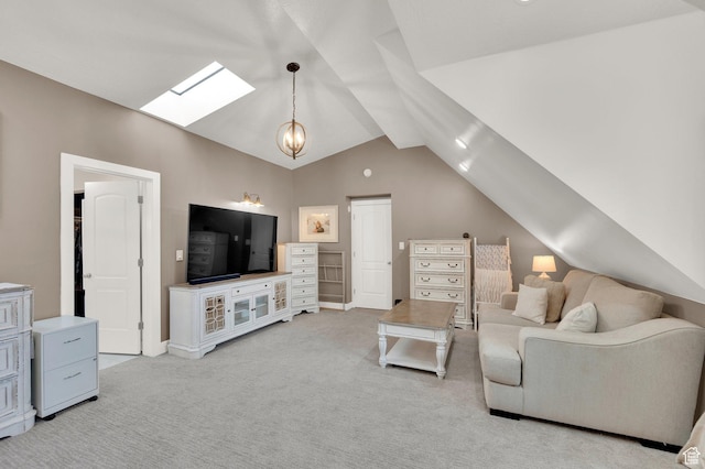 3225 N 1000 W, Pleasant View, UT 84414 - living room featuring lofted ceiling with skylight and light colored carpet