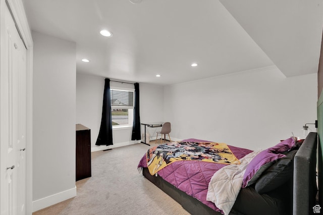 3225 N 1000 W, Pleasant View, UT 84414 - bedroom featuring light carpet, baseboards, and recessed lighting