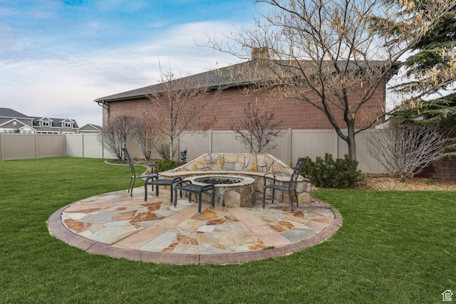 view of patio with a fire pit and a fenced backyard