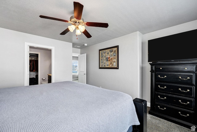 802 W 1060 S, Logan, UT 84321 - carpeted bedroom with a closet, ceiling fan, a walk in closet, and a textured ceiling
