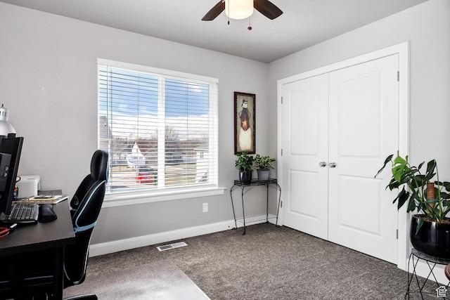 802 W 1060 S, Logan, UT 84321 - carpeted home office with baseboards, visible vents, and a ceiling fan