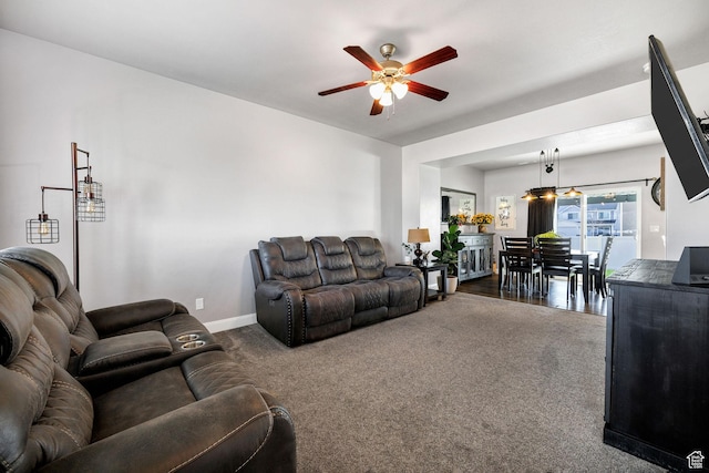 802 W 1060 S, Logan, UT 84321 - carpeted living room with baseboards and ceiling fan